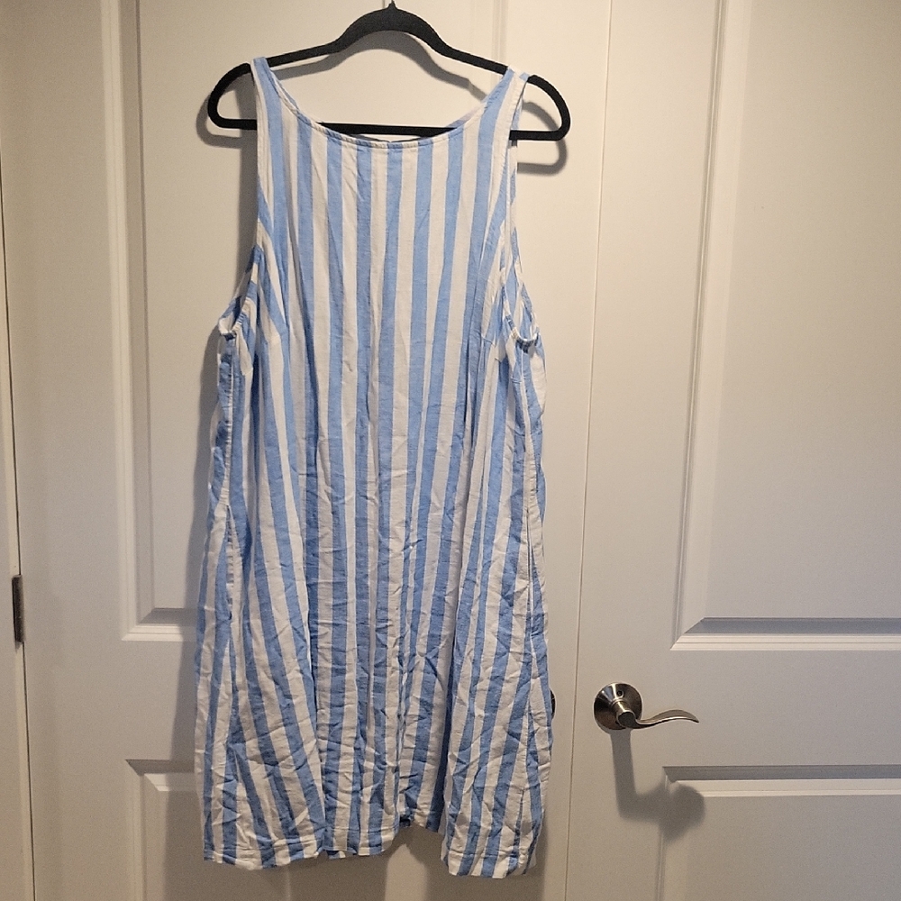Blue and White Striped Sleeveless Dress